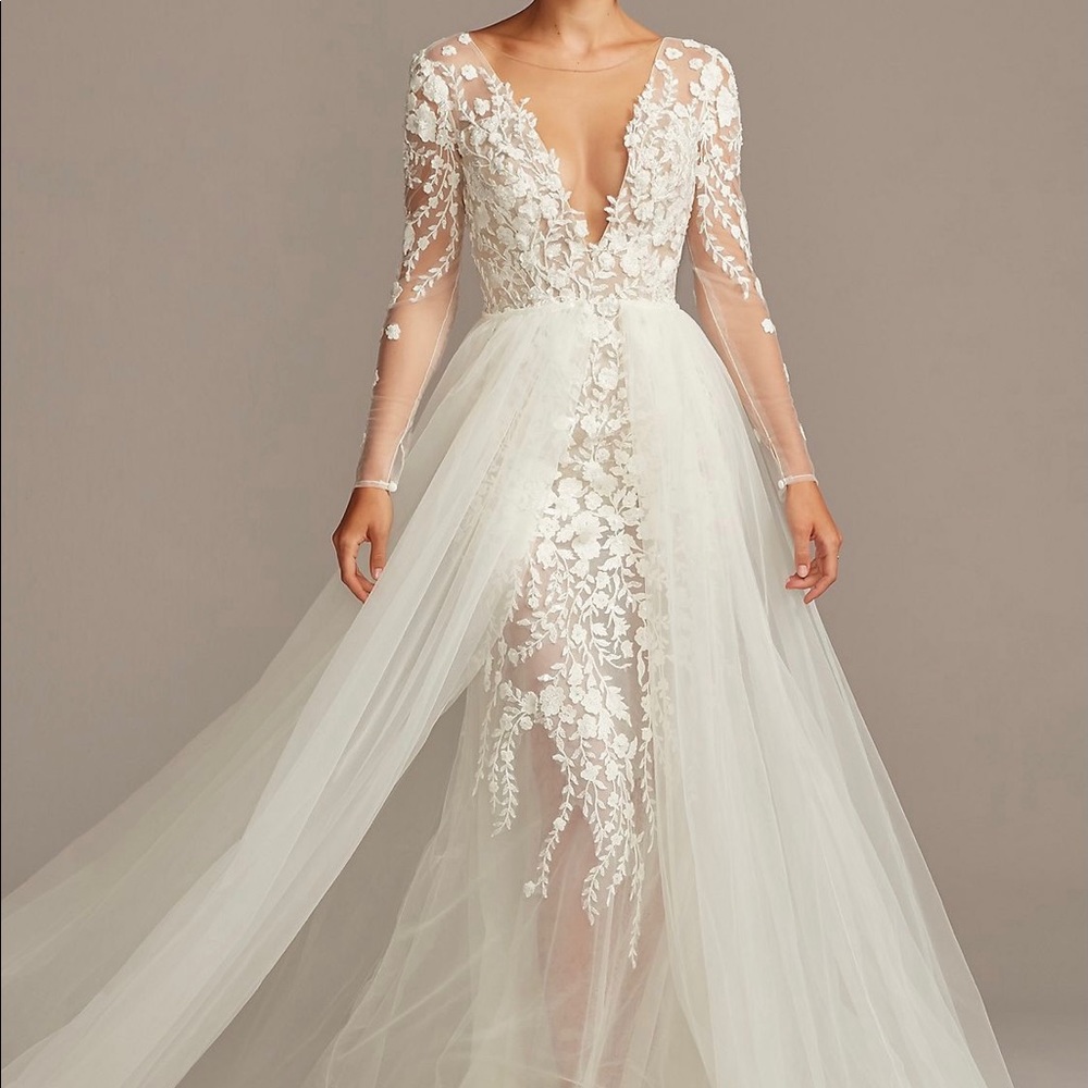 Galina Signature Embroidered Floral Illusion Bodysuit Wedding Dress